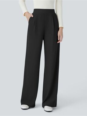 HALARA Black Wide-Leg High-Rise Dress Pants